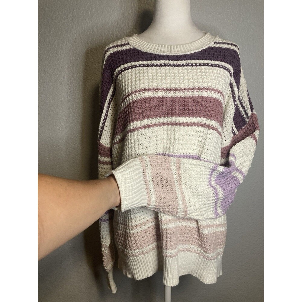 Aeropostale Oversized Sweater Coquette S Pullover Cream Purple Waffle Knit Comfy - Picture 3 of 9